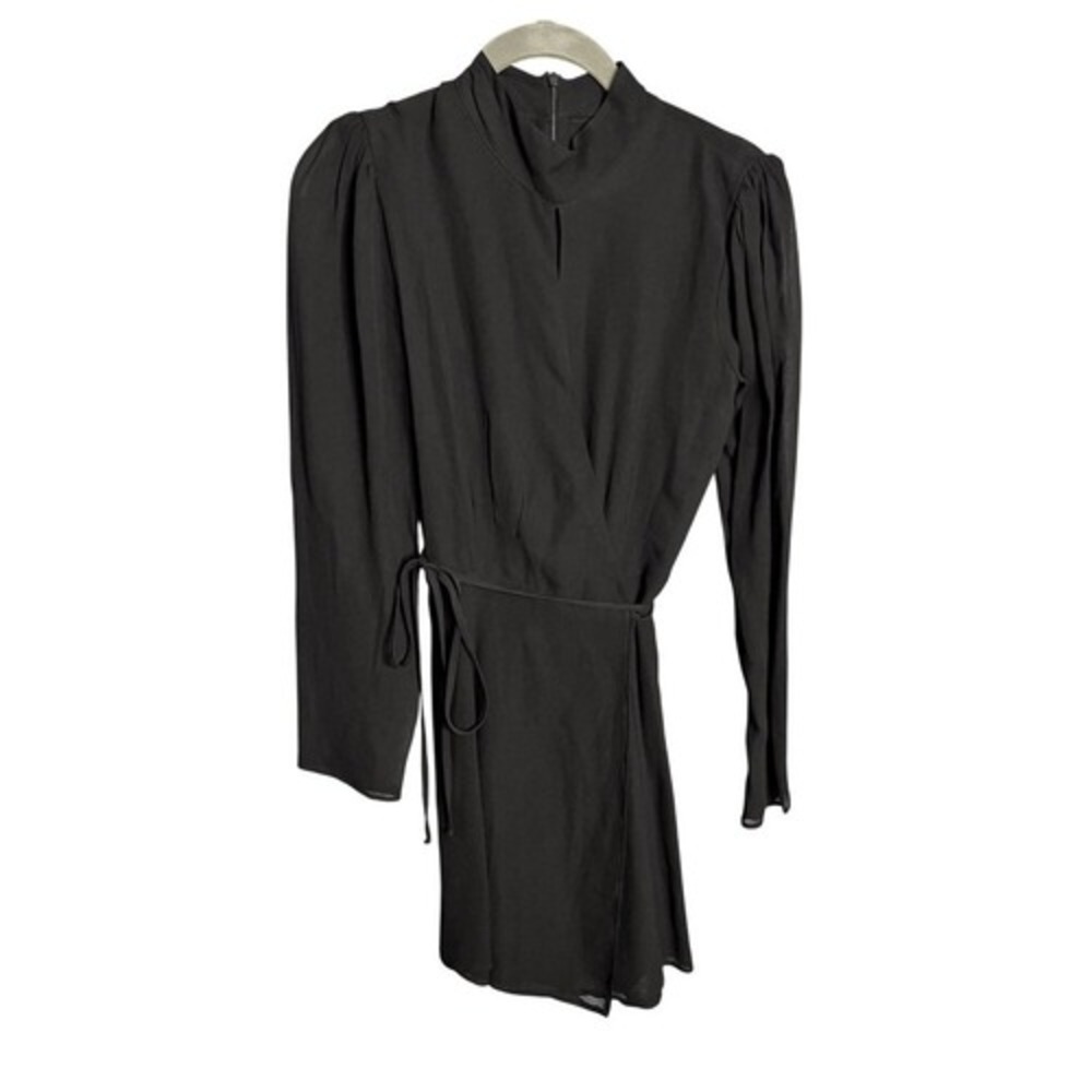 NEW Reformation Ottessa Mini Dress Size XS Black Wrap Long Sleeve - Picture 6 of 10